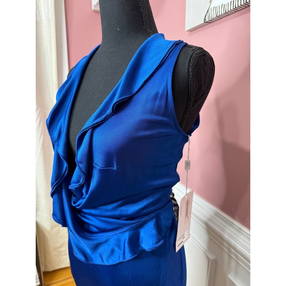 Missoni Viscose Wrap Dress in Royal Blue US Size 8 Cowl Neck Ruffle Asymmetric - Picture 6 of 10